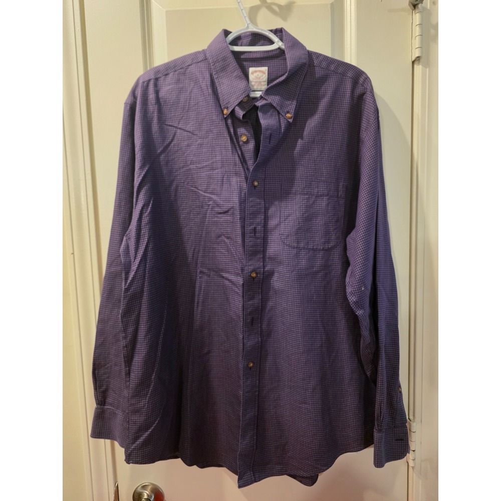 Brooks Brothers‎  Men's Dress Shirt Purple Checkered SZ L
